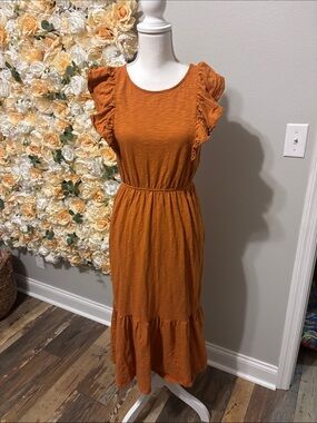 J. Crew Rust Orange Ruffle Sleeve Maxi Dress